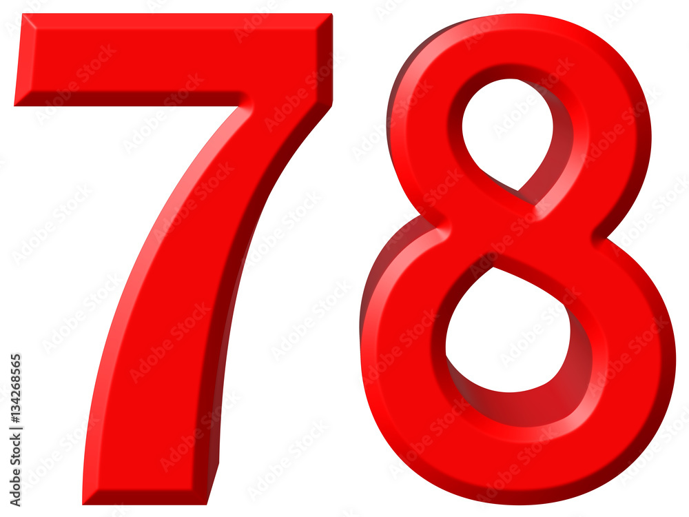 Numeral 78, seventy eight, isolated on white background, 3d rend Numeral 78, seventy eight, isolated on white background, 3d rend