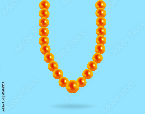 Precious pearl necklace on a blue background, reflection, lewerly