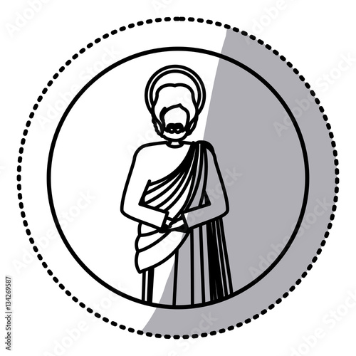 circular sticker with silhouette figureof saint joseph vector illustration photo