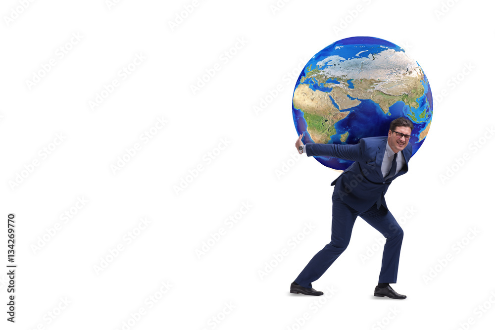 Businessman carrying Earth on his shoulders Businessman carrying Earth on his shoulders