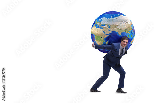 Businessman carrying Earth on his shoulders