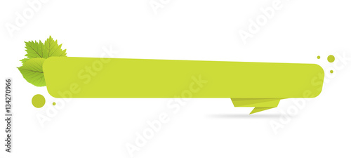 Green paper origami banners with leaves. Template for bio products, sales, web sites and labels. Place for text vector illustration