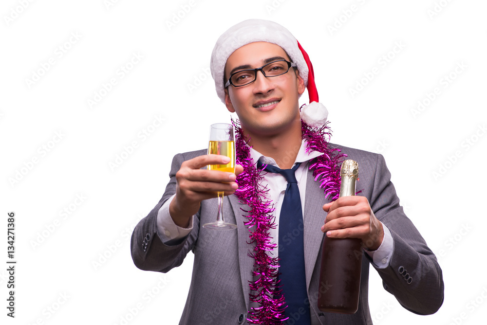Young businessman celebrating christmas in office Young businessman celebrating christmas in office