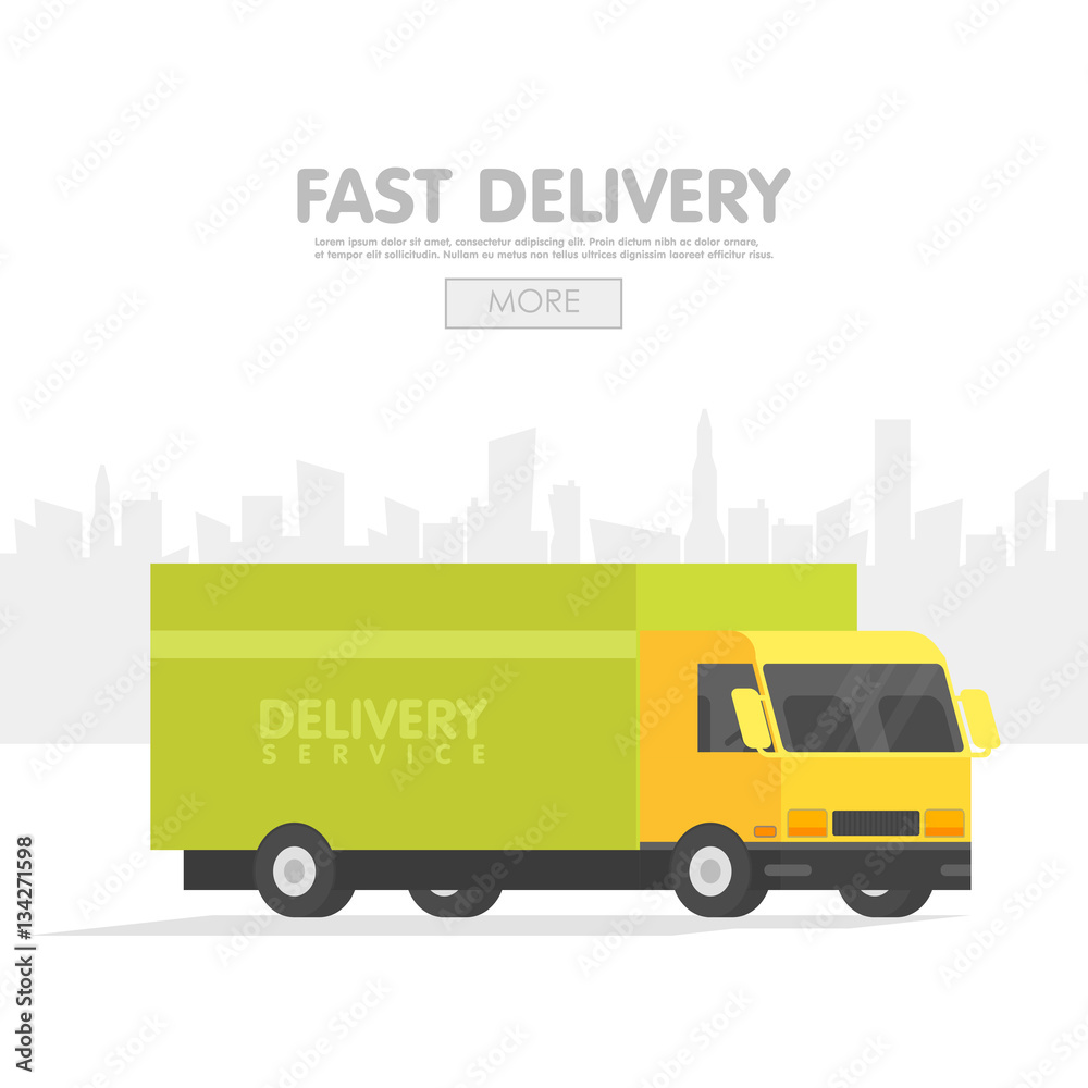 Delivery car and set of cardboard boxes. Vector illustration. Delivery service concept