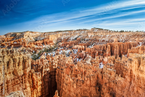 top view of the Bryce Canyon National Park in Utah USA with blue and cloudy sky