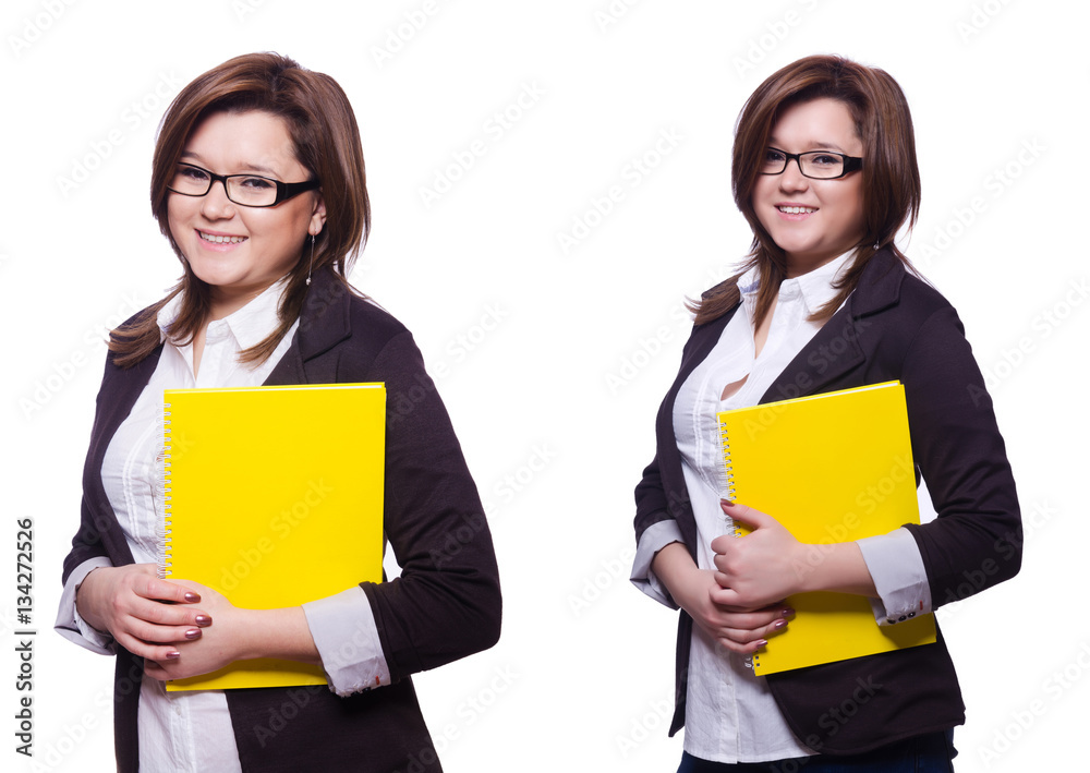 Girl student with books on white Girl student with books on white