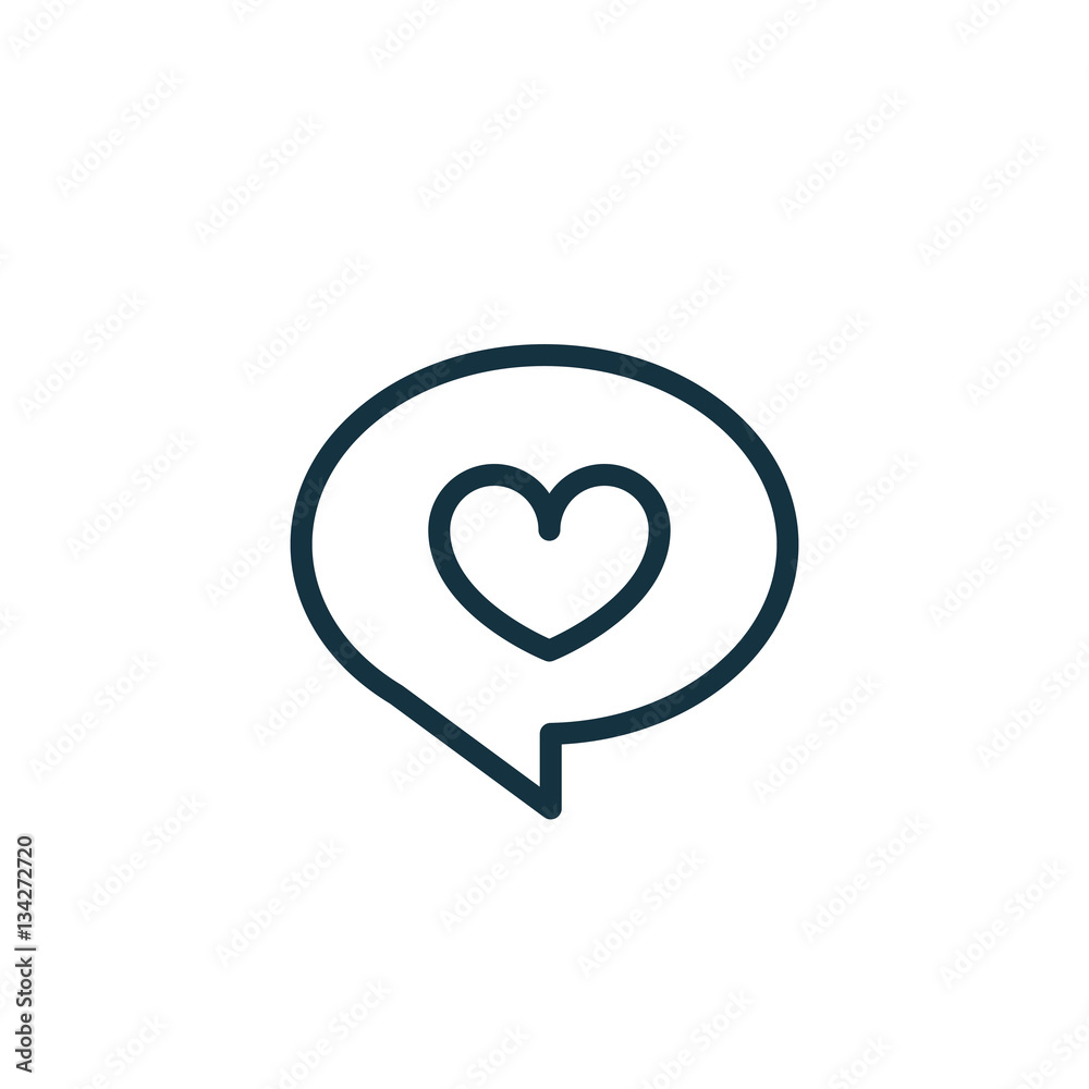 speech bubble with heart thin, line icon on white background; is