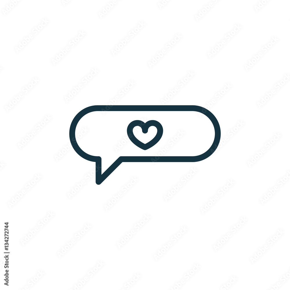 Naklejka premium speech bubble with heart thin, line icon on white background; is