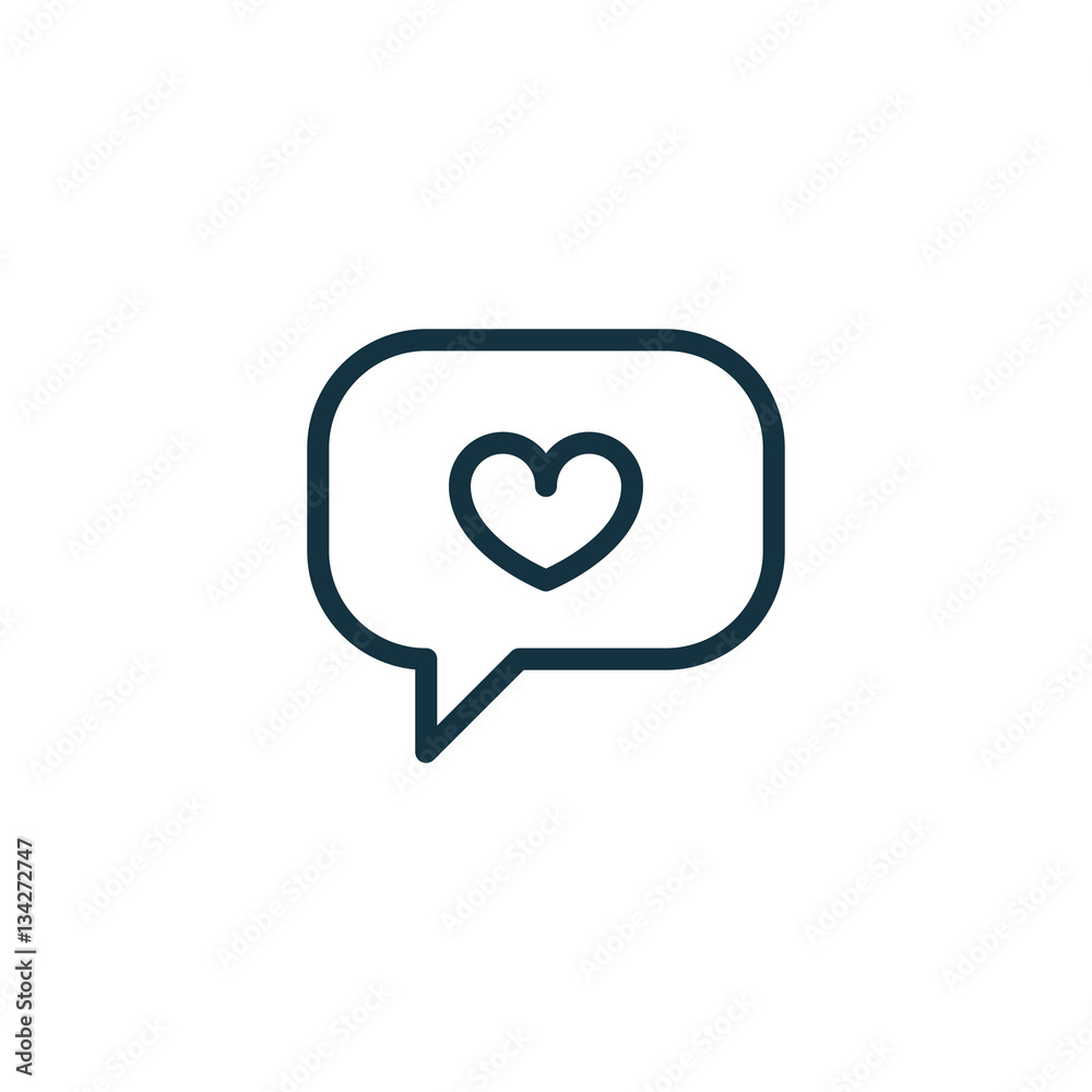 speech bubble with heart thin, line icon on white background; is speech bubble with heart thin, line icon on white background; is