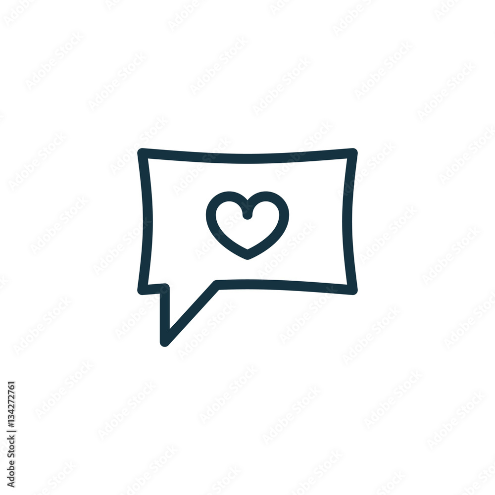 speech bubble with heart thin, line icon on white background; is speech bubble with heart thin, line icon on white background; is