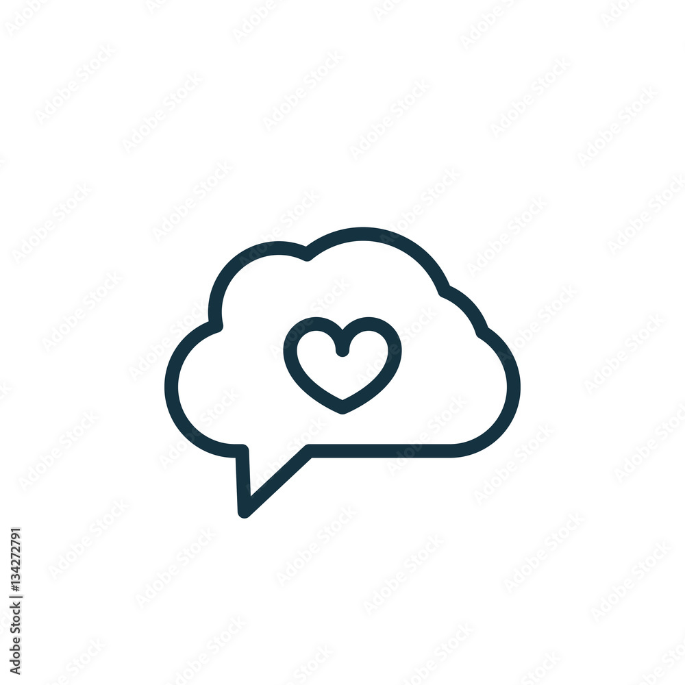 speech bubble with heart thin, line icon on white background; is speech bubble with heart thin, line icon on white background; is