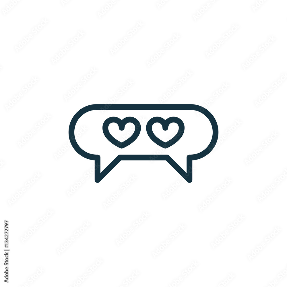 speech bubble with heart thin, line icon on white background; is speech bubble with heart thin, line icon on white background; is