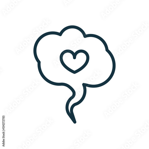 speech bubble with heart thin, line icon on white background; is