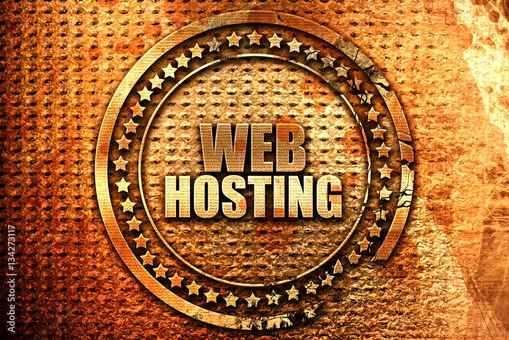 web hosting, 3D rendering, grunge metal stamp