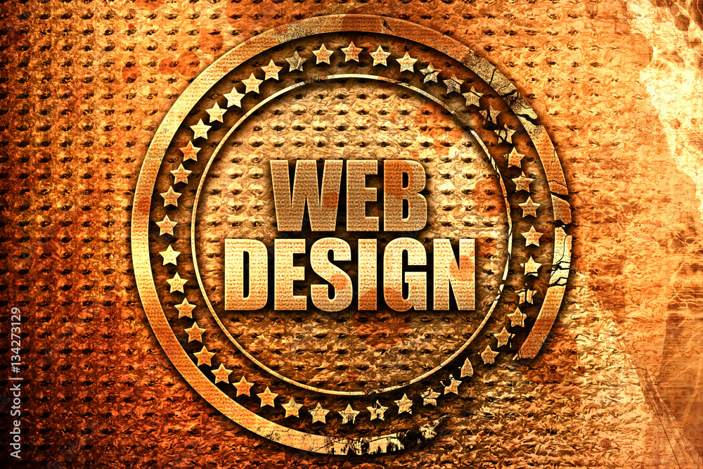 web design, 3D rendering, grunge metal stamp