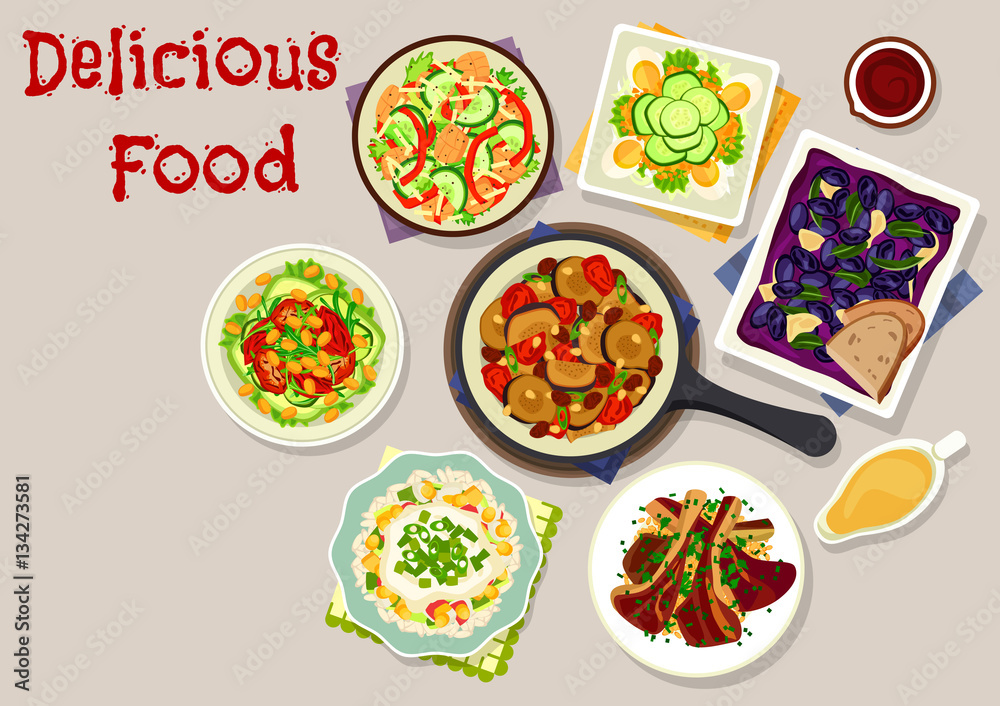 Lunch dishes with salads icon for menu design Lunch dishes with salads icon for menu design