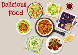 Lunch dishes with salads icon for menu design