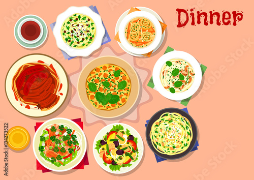 Dinner dishes with dessert icon for menu design