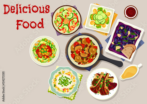 Lunch dishes with salads icon for menu design