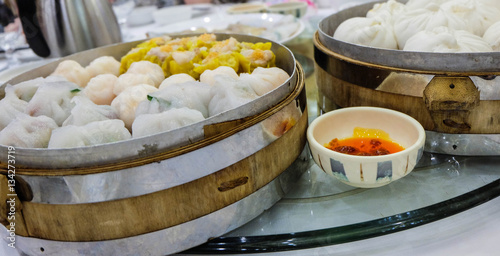Chinese steamed dumpling in basket