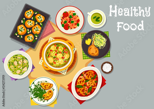 Healthy food dishes icon for lunch menu design
