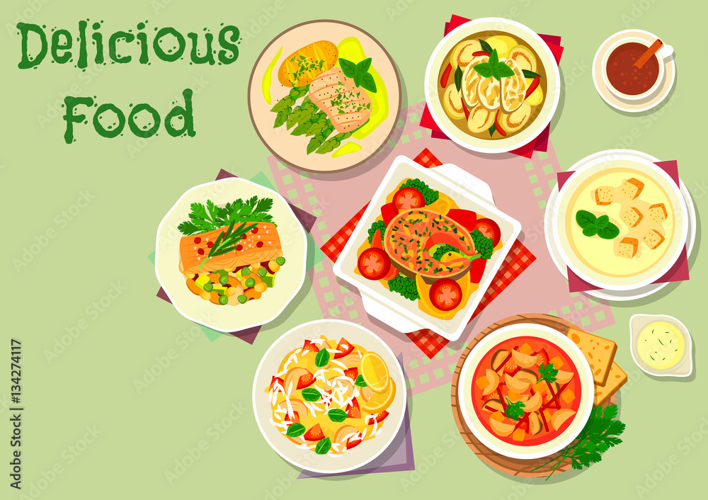 Vegetable and fish dishes icon for menu design Vegetable and fish dishes icon for menu design