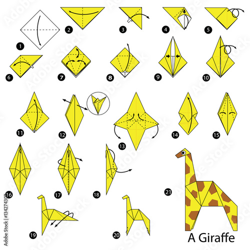  step by step instructions how to make origami A Giraffe.