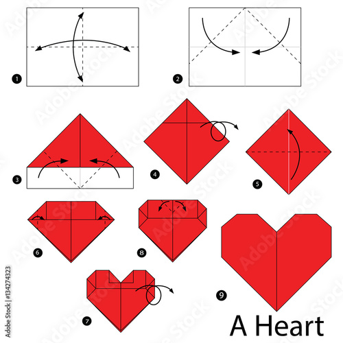  step by step instructions how to make origami A Heart.