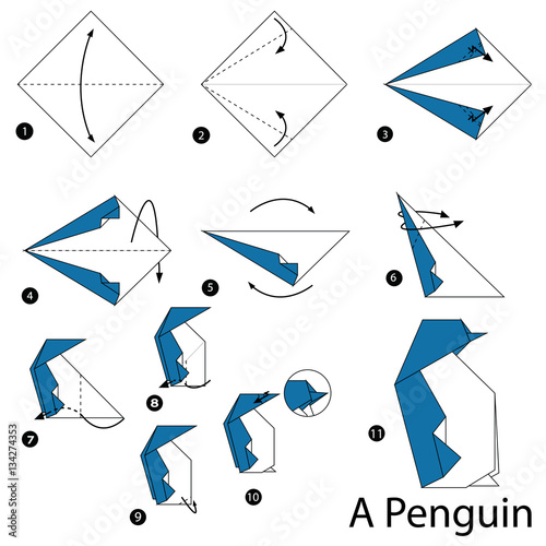  step by step instructions how to make origami A Penguin.
