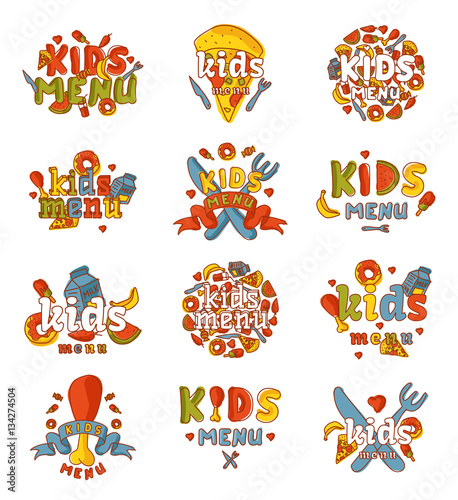 Kids organic menu hand drawn banner vector set.