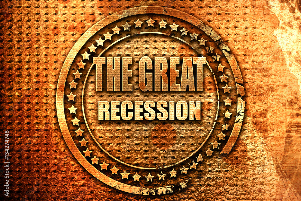Recession sign background, 3D rendering, grunge metal stamp