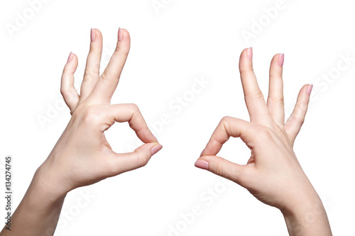 Female hands with woman's professional natursl pink nails manicu photo