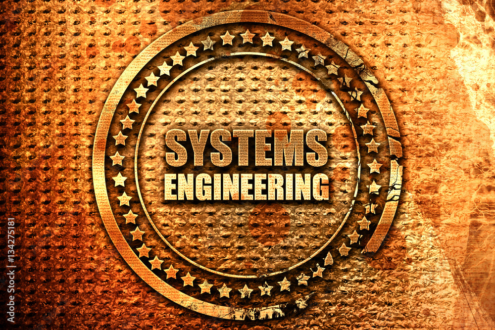 systems engineering, 3D rendering, grunge metal stamp
