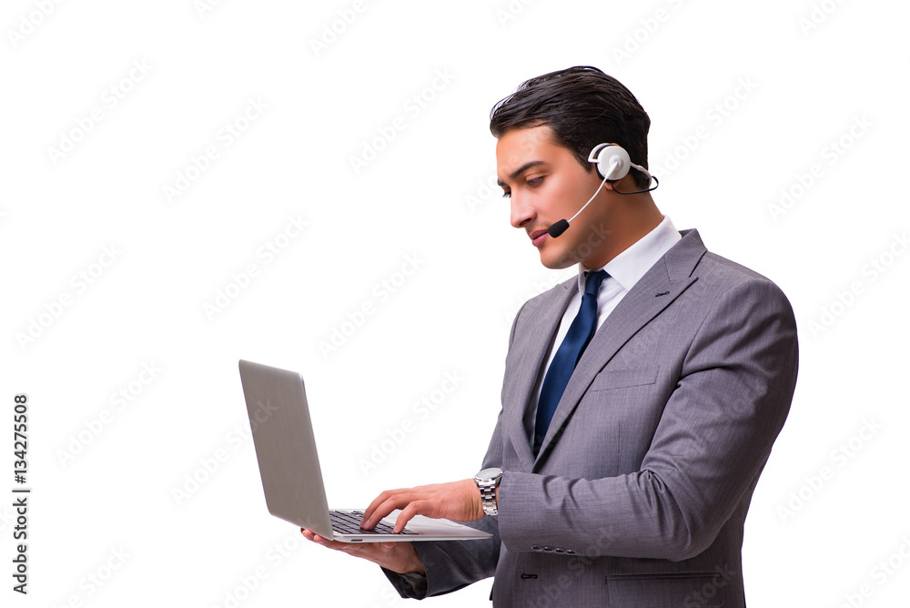 Handsome man with headset isolated on white Handsome man with headset isolated on white