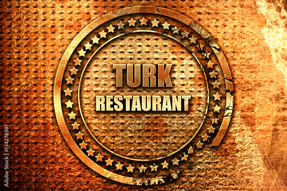 Delicious turkish cuisine, 3D rendering, grunge metal stamp