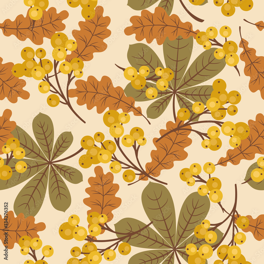 Autumn/fall leaves and berries seamless pattern Autumn/fall leaves and berries seamless pattern