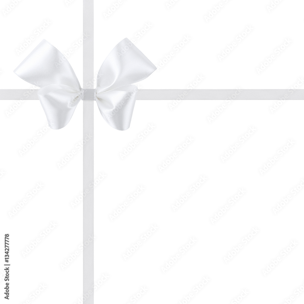 White silk ribbon bow isolated on white background White silk ribbon bow isolated on white background