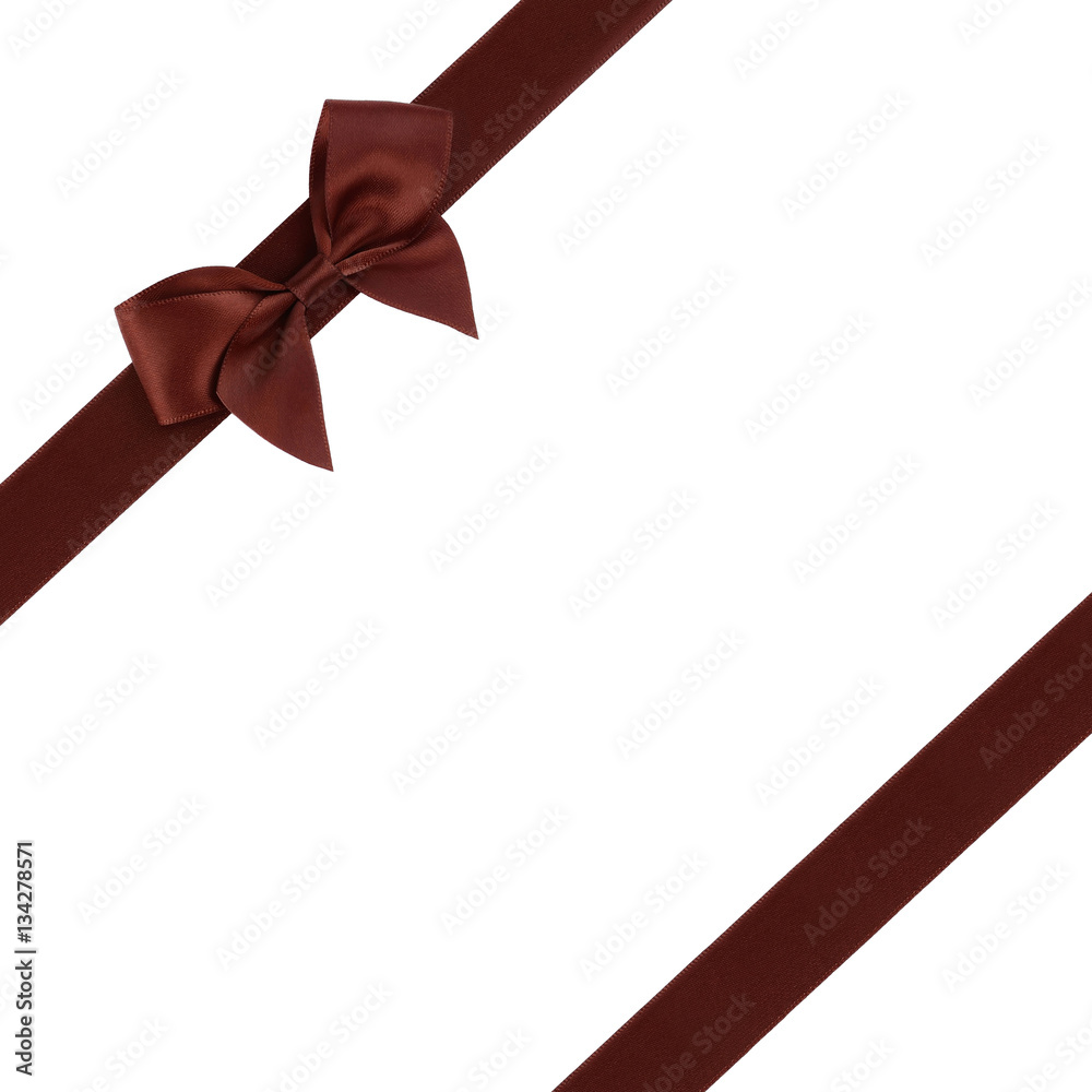 Brown ribbon with bow isolated on white background Brown ribbon with bow isolated on white background
