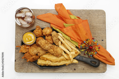 Fish Shrimp Chicken and Fries Meal photo
