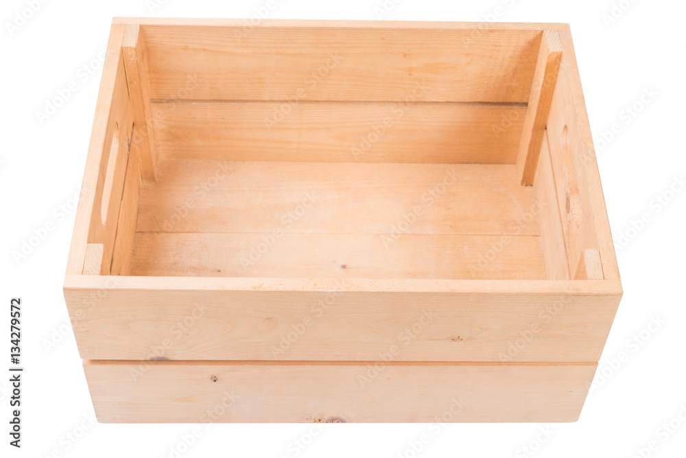 Side view of wooden box on white background Side view of wooden box on white background