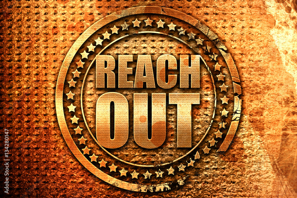 Fotografie reach out, 3D rendering, grunge metal stamp