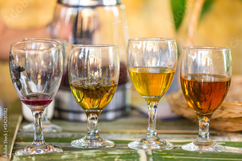 Colorful various type of healthy sample taste Tea at Tea shop