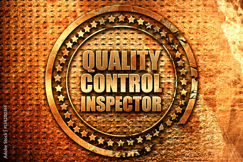 quality control inspector, 3D rendering, grunge metal stamp