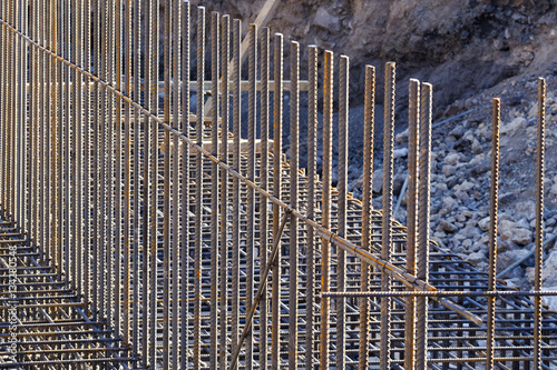 steel bars reinforcement on a construction site. © MBAYSAN