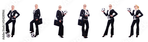 Fototapeta Naklejka Na Ścianę i Meble -  Woman with football on white