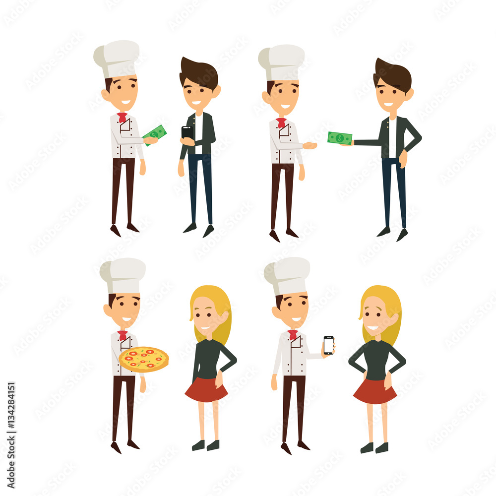 chef interaction character set flat illustration