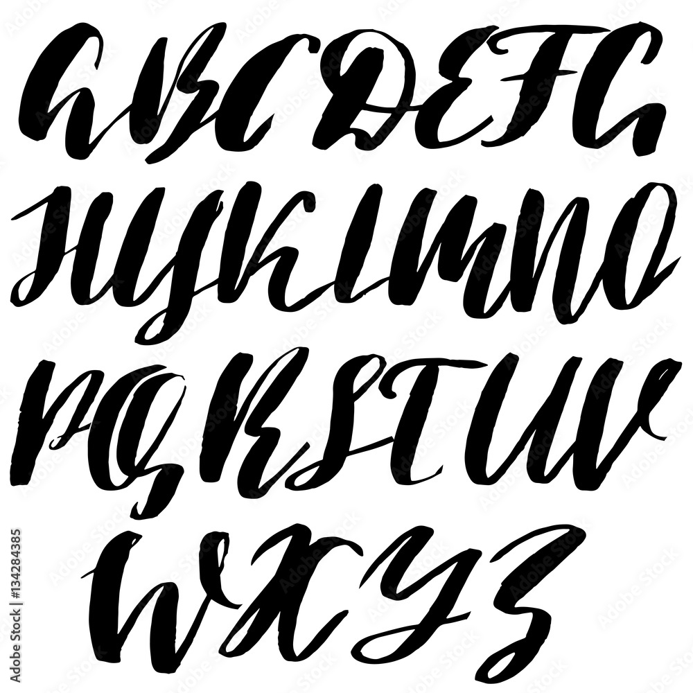 Hand drawn font made by dry brush strokes. Grunge style alphabet