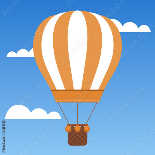 Beautiful orange hot air balloon traveling around the world.