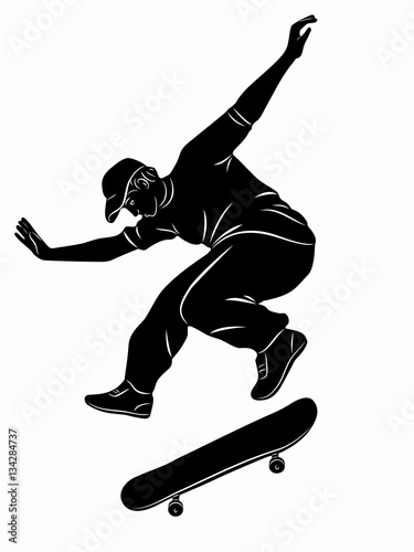 Silhouette of skateboarder, vector draw