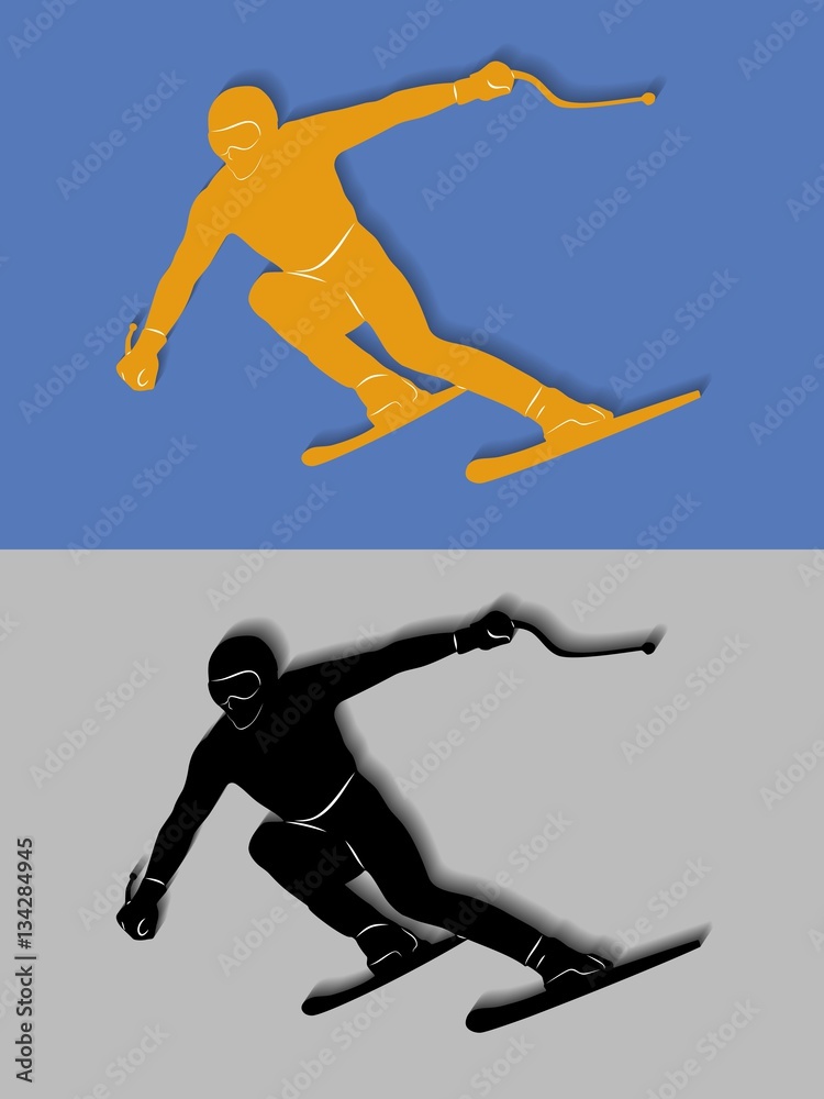 Silhouette of skier, vector draw